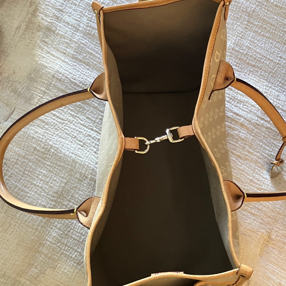 Dooney & Bourke Beige Logo Canvas Tote with Tan Leather Trim - Picture 2 of 8